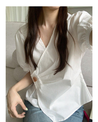 Korean Irregular V-neck top