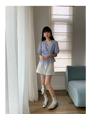 Korean Irregular V-neck top