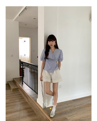 Korean Irregular V-neck top