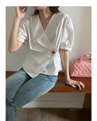 Korean Irregular V-neck top