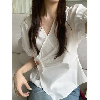 Korean Irregular V-neck top