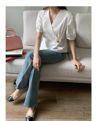 Korean Irregular V-neck top