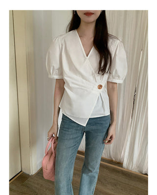 Korean Irregular V-neck top