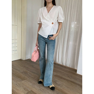 Korean Irregular V-neck top