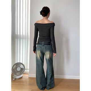 Washed Pleated Double Waist Jeans