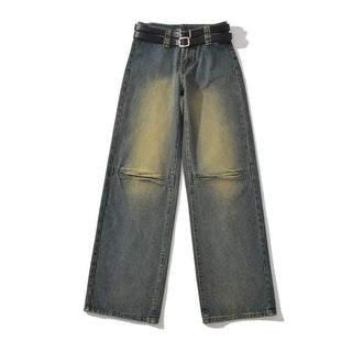 Washed Pleated Double Waist Jeans