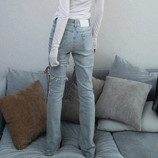 Strap Slim-fit Micro-torn High Waist jeans