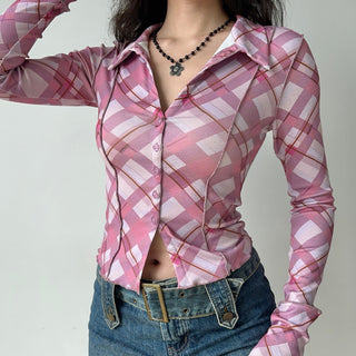 Slim fit plaid long-sleeved shirt