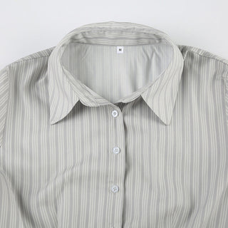 lapel striped long-sleeved shirt