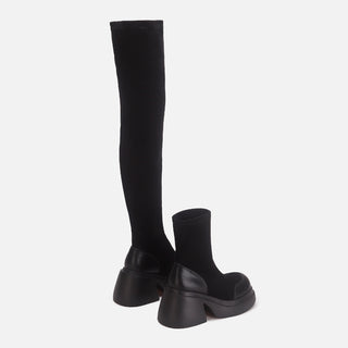 V-neck high-tube thick-heeled long boots