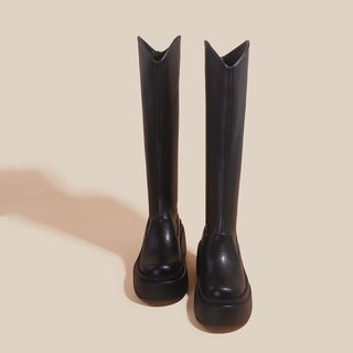 V-neck high-tube thick-heeled long boots