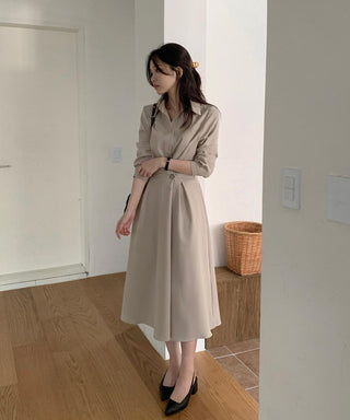 One-button wrap A-line dress