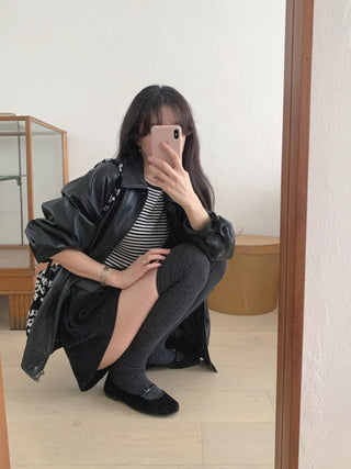 Oversized Korean motorcycle leather jacket