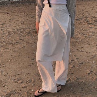 Fake two pieces wide-leg casual pants