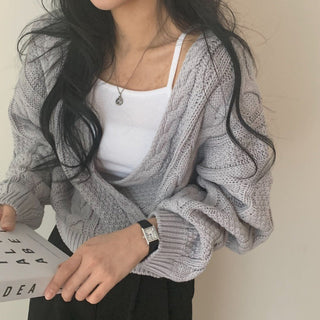 Deep V Neck Wrap cable knit sweater