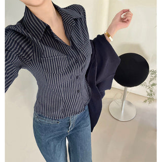 Chic Korean striped waist slimming shirt