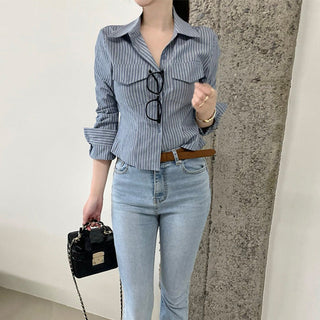 Chic Korean striped waist slimming shirt