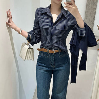 Chic Korean striped waist slimming shirt