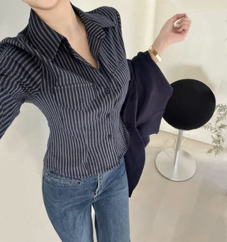 Chic Korean striped waist slimming shirt