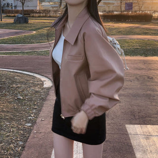 PU Leather Motorcycle crop Jacket