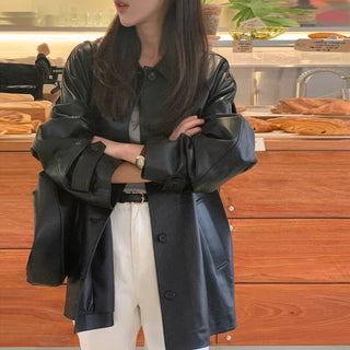 Loose Leather Suit Jacket