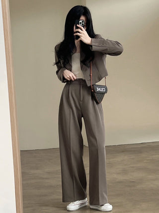 Solid Boxy Fit Notched Lapel cropped Blazer & trousers set