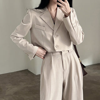 Solid Boxy Fit Notched Lapel cropped Blazer & trousers set