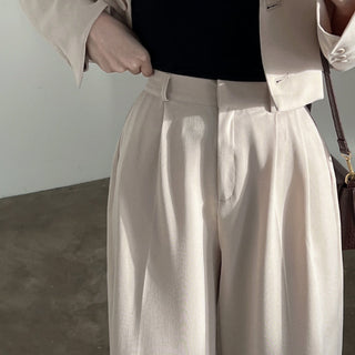 Solid Boxy Fit Notched Lapel cropped Blazer & trousers set