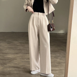 Solid Boxy Fit Notched Lapel cropped Blazer & trousers set