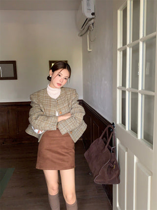 Retro Plaid slim-fit Woolen Jacket