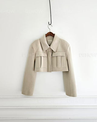 Flip Pocket Zipper Woolen Jacket