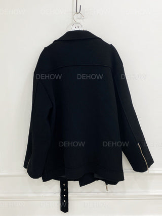 Zipper Lapel Motorcycle Woolen Jacket