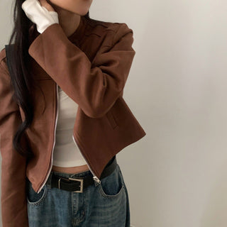 High Waist Suede Biker Jacket