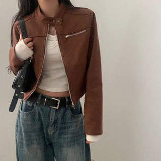 High Waist Suede Biker Jacket