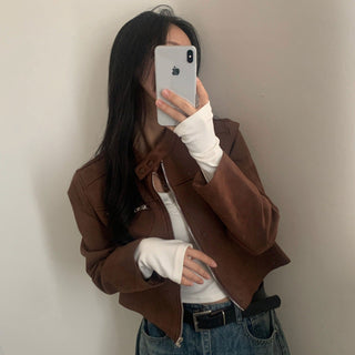 High Waist Suede Biker Jacket