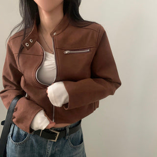 High Waist Suede Biker Jacket