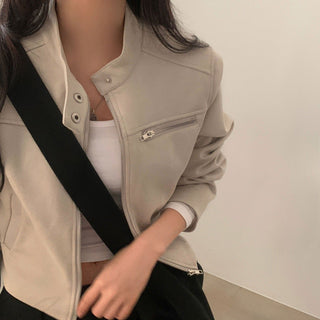 High Waist Suede Biker Jacket