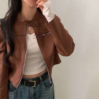 High Waist Suede Biker Jacket