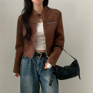 High Waist Suede Biker Jacket