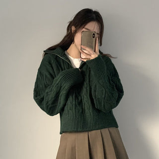 High collar cable knit sweater