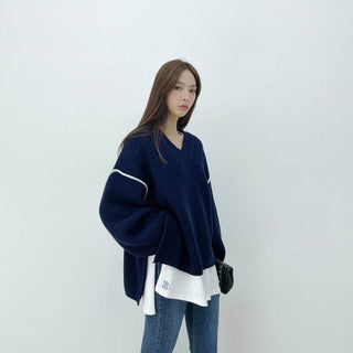 Side Slit V-Neck loose fit sweater