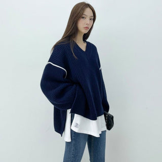 Side Slit V-Neck loose fit sweater