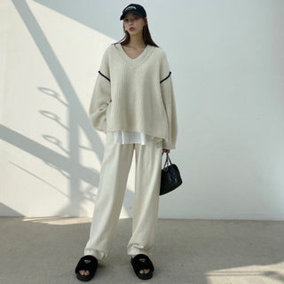 Side Slit V-Neck loose fit sweater