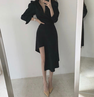 Irregular waist long sleeve dress