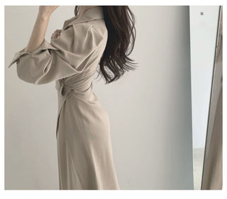 Irregular waist long sleeve dress