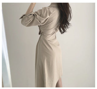 Irregular waist long sleeve dress