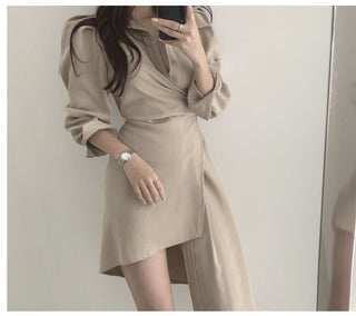 Irregular waist long sleeve dress