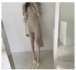 Irregular waist long sleeve dress