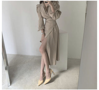 Irregular waist long sleeve dress