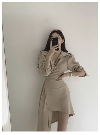 Irregular waist long sleeve dress